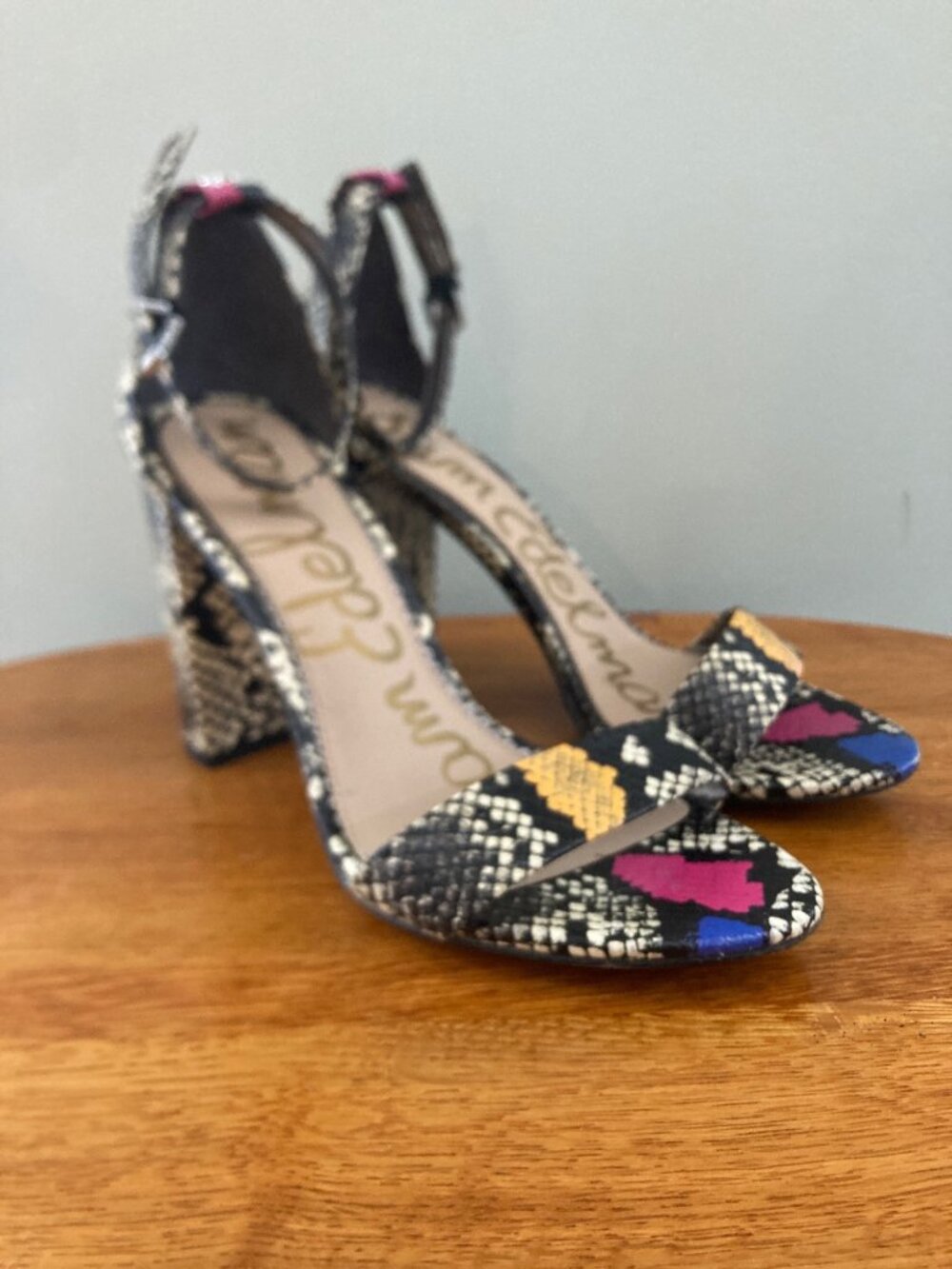 Sam Edelman Yaro Multi-Color Snake Print Block Heel Sandals Size 8 Chic Comfort